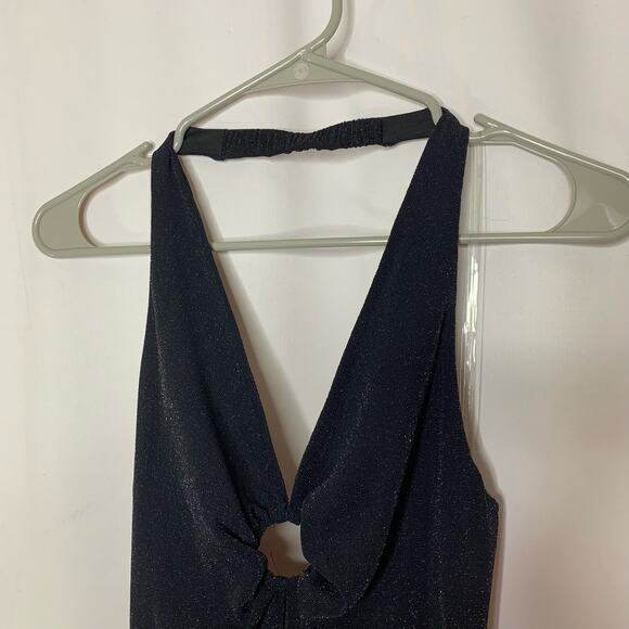 Wild Fable Womens Black Halter Dress Size Medium Shimmer Mini - Picture 4 of 11